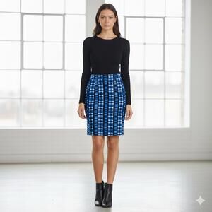 Calvin Klein Pencil Skirt Blue Black Career Business Work Straight Fitted Size 4